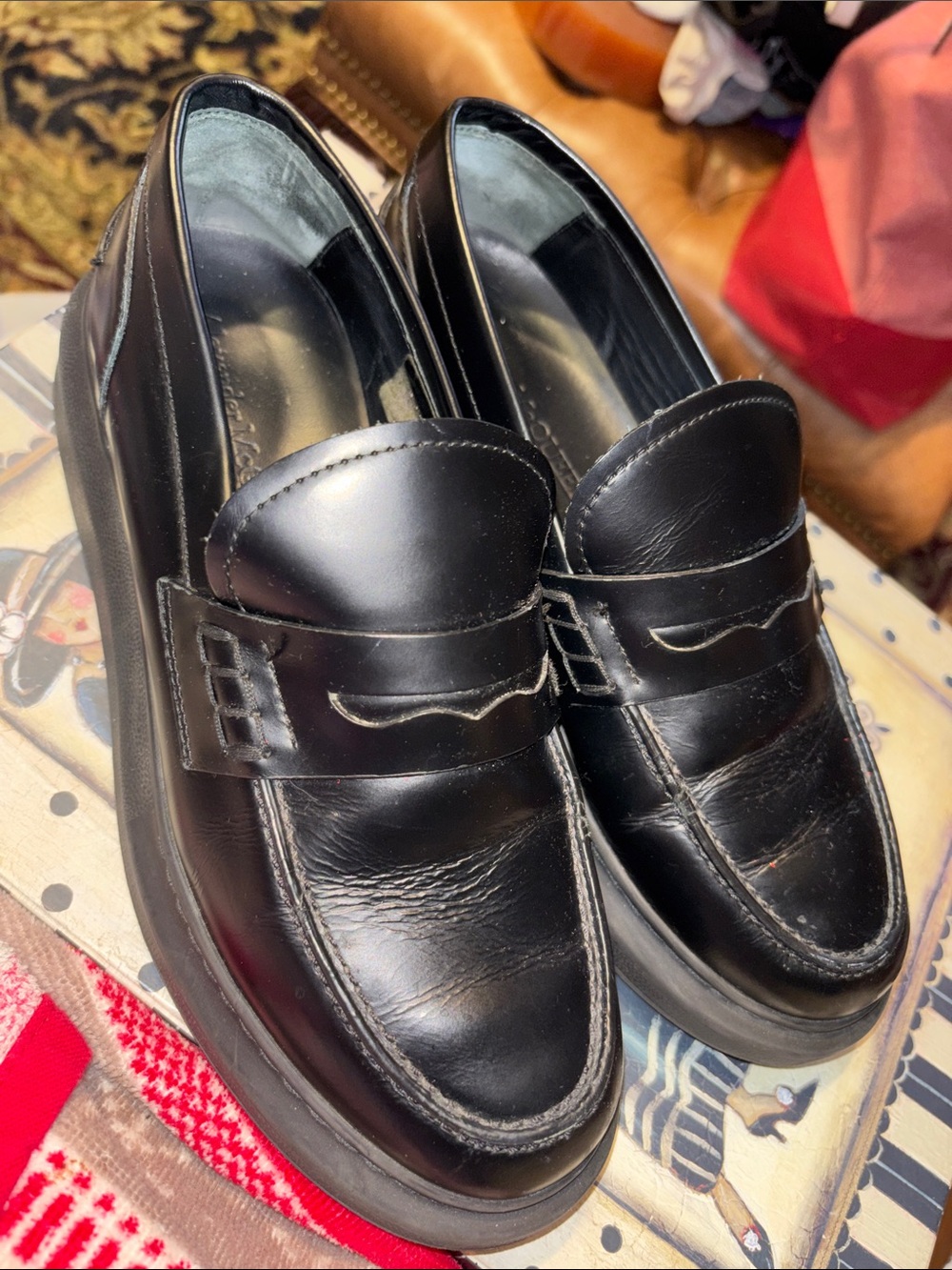 Alexander McQueen Classic Black Platform Leather Penny Loafers size 38.5